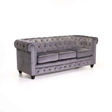 CHESTERFIELD VELVET 3 SEATER - GREY